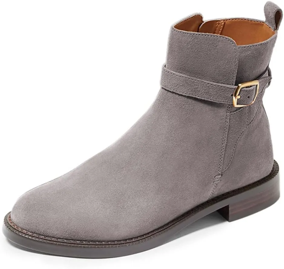 miss left Women Classic Cross Strappy Ankle Boots Closed Round Toe Side Zipper Flat Short Booties Trendy Winter Daily Wear Shoes Size 4-16 US