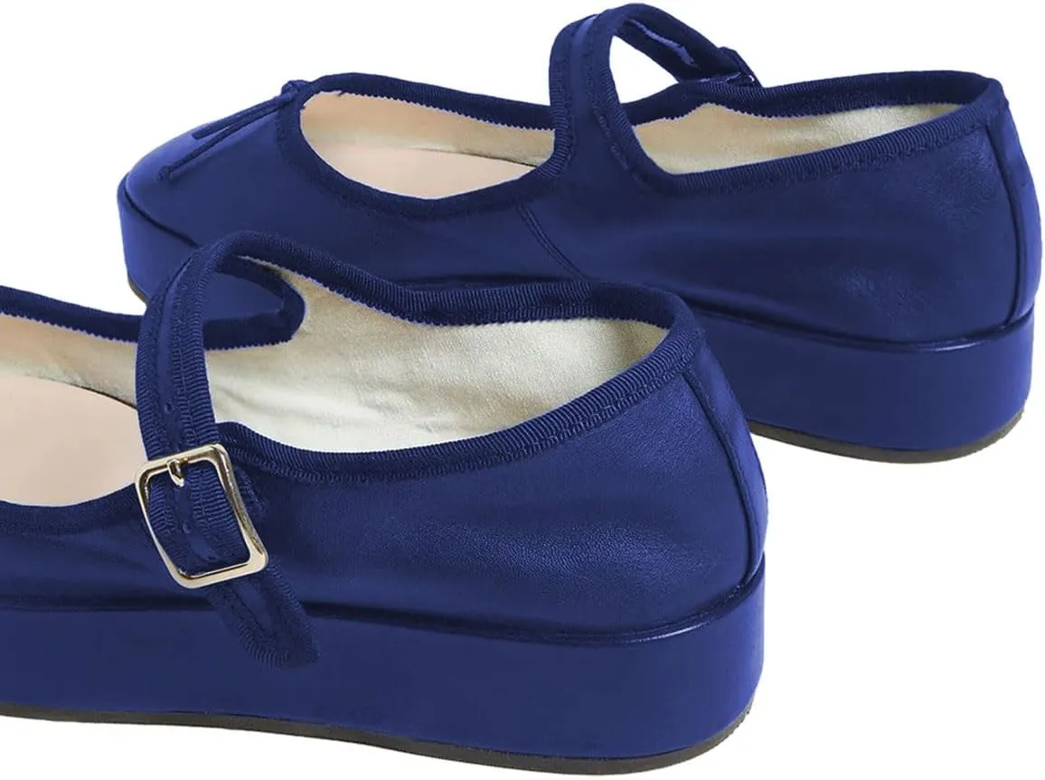 miss left Women Classic Platform Heel Closed Round Toe Mary Jane Flats Bows Strap Buckle Pumps Comfy Dance Party Shoes Size 4-16 US