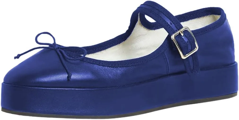 miss left Women Classic Platform Heel Closed Round Toe Mary Jane Flats Bows Strap Buckle Pumps Comfy Dance Party Shoes Size 4-16 US