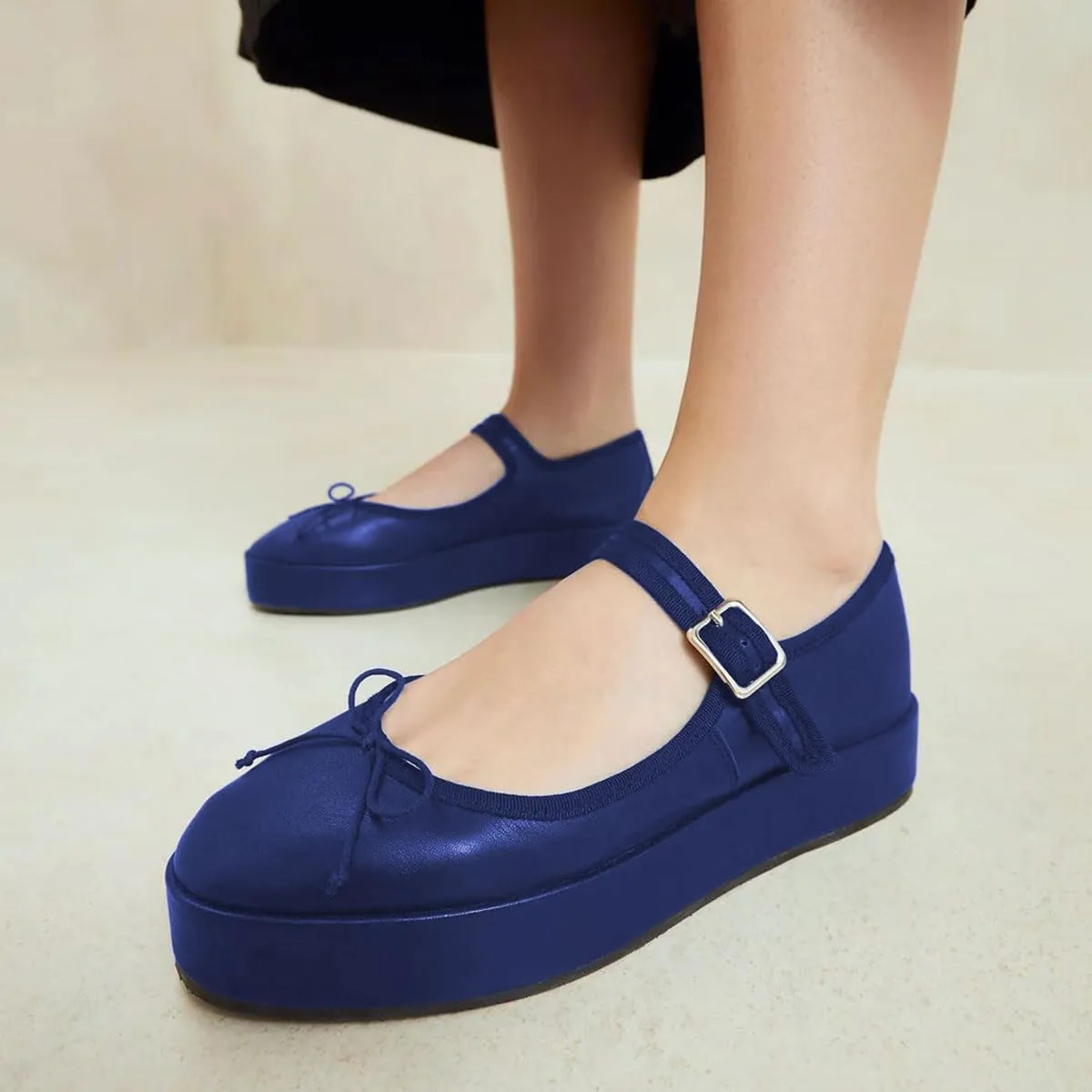 miss left Women Classic Platform Heel Closed Round Toe Mary Jane Flats Bows Strap Buckle Pumps Comfy Dance Party Shoes Size 4-16 US