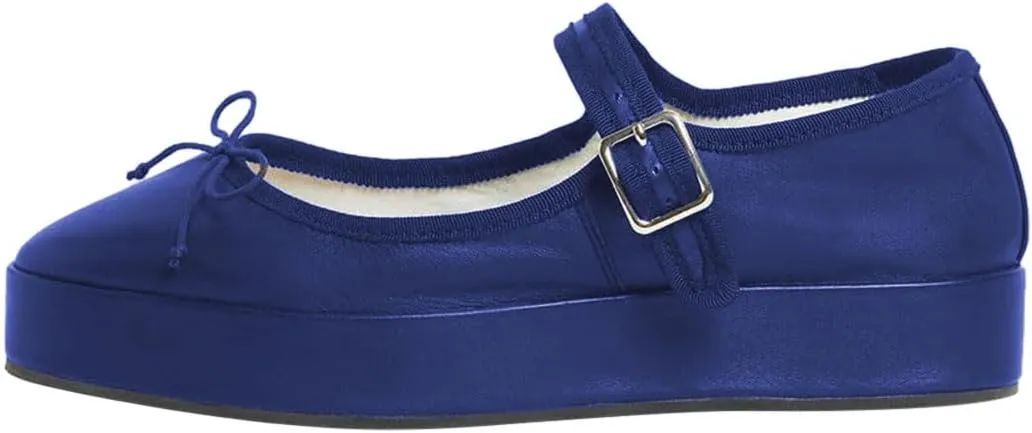 miss left Women Classic Platform Heel Closed Round Toe Mary Jane Flats Bows Strap Buckle Pumps Comfy Dance Party Shoes Size 4-16 US