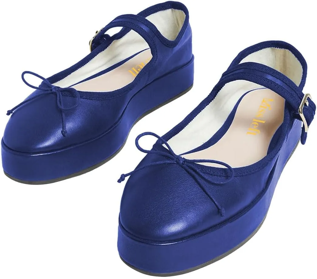 miss left Women Classic Platform Heel Closed Round Toe Mary Jane Flats Bows Strap Buckle Pumps Comfy Dance Party Shoes Size 4-16 US