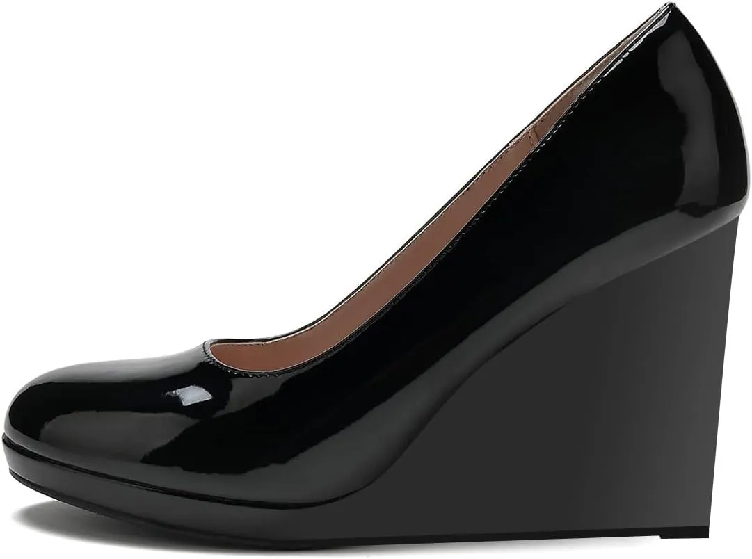miss left Women Classic Rounded Closed Toe High Heel Pumps Slip On Wedges Heeled Shoes for Formal Office Working Daily Size 4-16 US