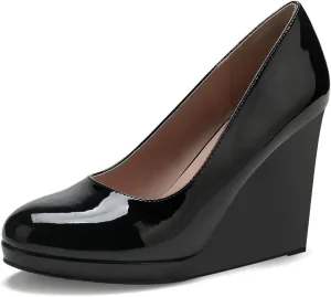miss left Women Classic Rounded Closed Toe High Heel Pumps Slip On Wedges Heeled Shoes for Formal Office Working Daily Size 4-16 US