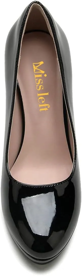 miss left Women Classic Rounded Closed Toe High Heel Pumps Slip On Wedges Heeled Shoes for Formal Office Working Daily Size 4-16 US