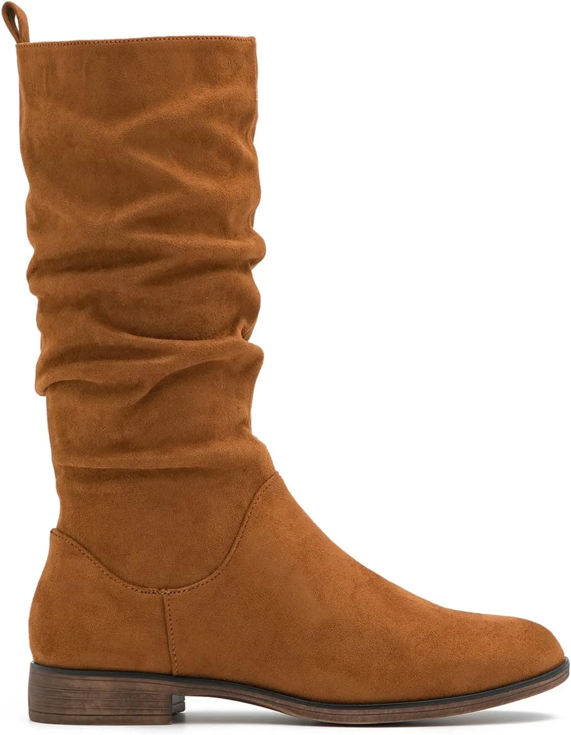 MOOMMO Women Mid Calf Slouch Boots Suede Calf High Boots Flats Flat Heel Long Boots Wide Calf Side Zipper Winter Boots Round Toe Flat Boots Retro Cute Casual Comfy Winter 4-13 M US