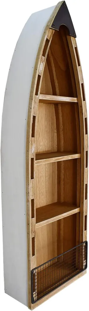 Morning View Wood Boat Shelf Decor Wall Hanging Nautical Beach Theme Display Boat with 3 Shelves Standing Boat Shelf Wooden Boat Shelf Nautical Home Decor 31.5 Inch