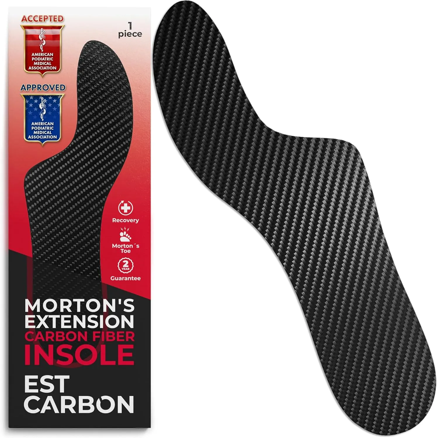 Mortons Extension Carbon Fiber Insole 1PC, FSA Eligible US Medical Device, Big Toe Foot Pain, Hallux Rigidus, Turf Toe, Mortons Extension Orthotic Shoe Insert, Carbon Fiber Foot Plate W7.5-8, M6.5-7