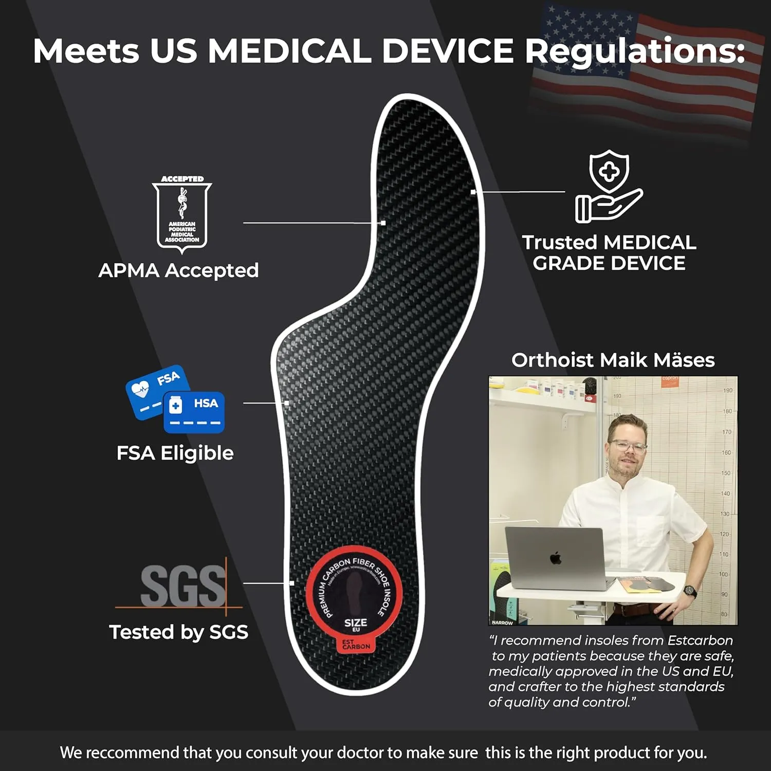 Mortons Extension Carbon Fiber Insole 1PC, FSA Eligible US Medical Device, Big Toe Foot Pain, Hallux Rigidus, Turf Toe, Mortons Extension Orthotic Shoe Insert, Carbon Fiber Foot Plate W7.5-8, M6.5-7