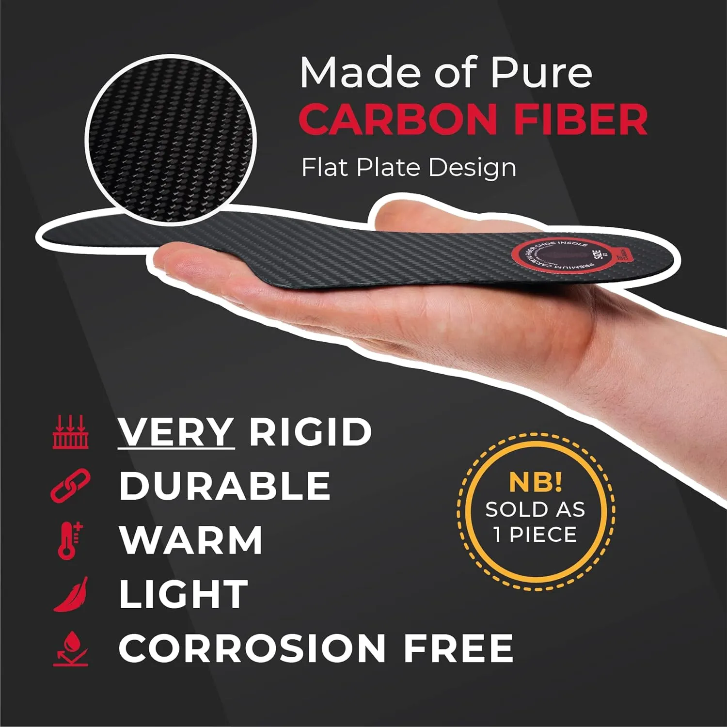 Mortons Extension Carbon Fiber Insole 1PC, FSA Eligible US Medical Device, Big Toe Foot Pain, Hallux Rigidus, Turf Toe, Mortons Extension Orthotic Shoe Insert, Carbon Fiber Foot Plate W7.5-8, M6.5-7