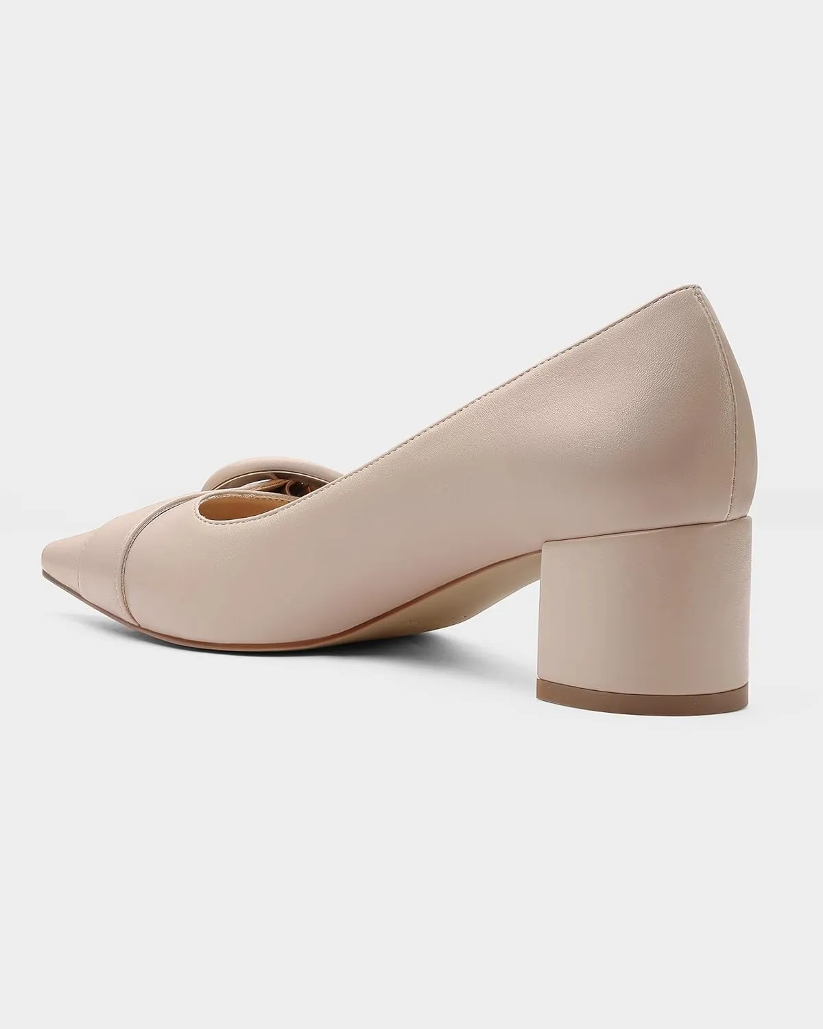 MUCCCUTE Chunky Heels for Women Closed Pointed Toe Pump 2'' Low Block Heels Fashion Round Buckle Dress Work Pumps