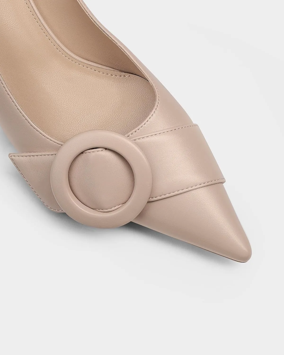 MUCCCUTE Chunky Heels for Women Closed Pointed Toe Pump 2'' Low Block Heels Fashion Round Buckle Dress Work Pumps