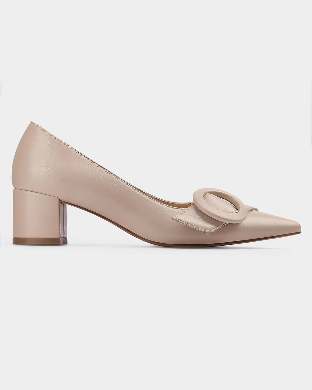 MUCCCUTE Chunky Heels for Women Closed Pointed Toe Pump 2'' Low Block Heels Fashion Round Buckle Dress Work Pumps