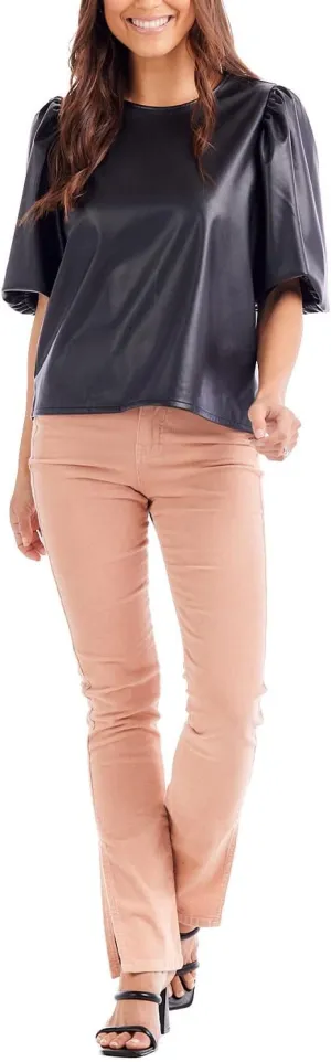 Mud Pie Women's Lemy Faux Leather Top