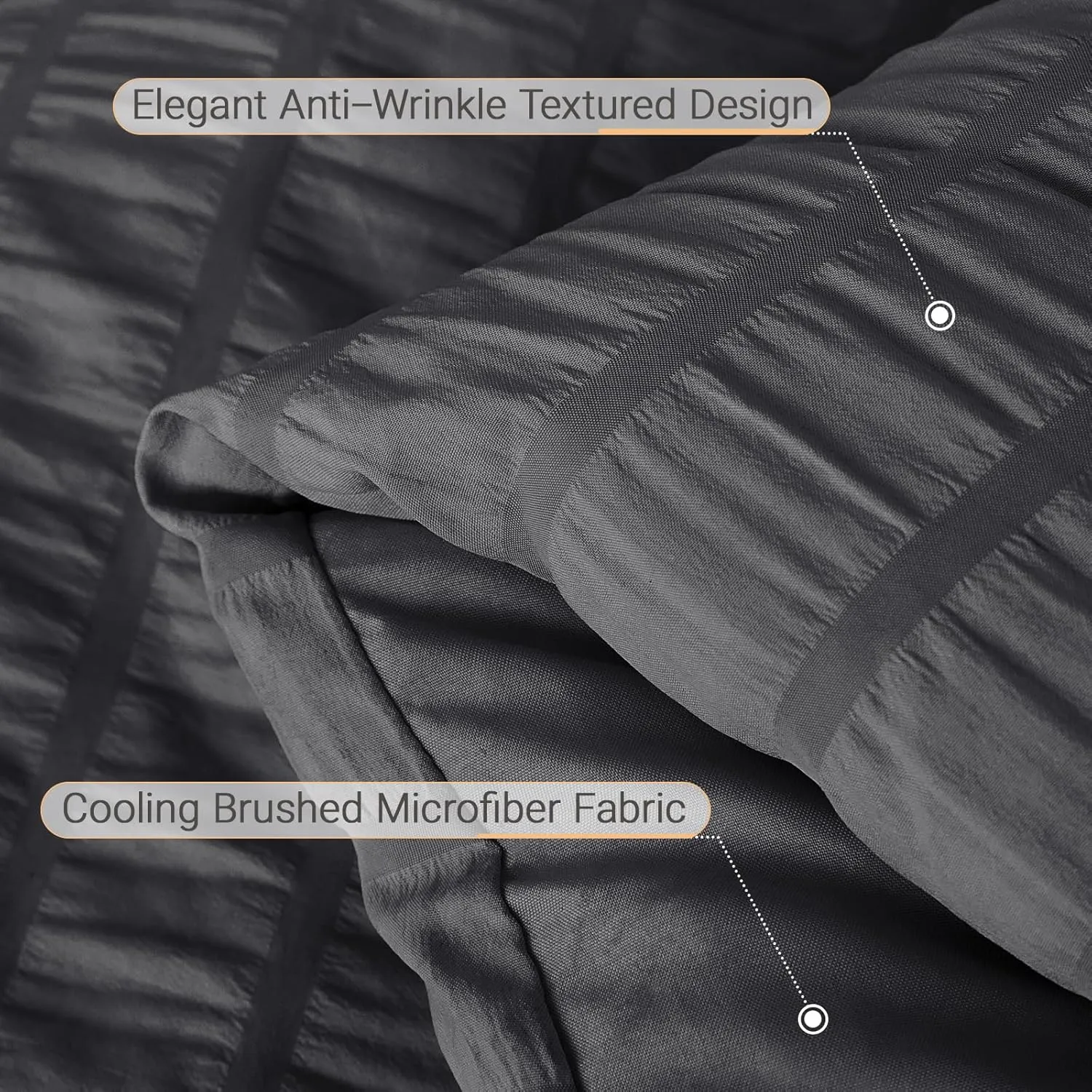MUXHOMO 7 Pieces Queen Comforter Set, Seersucker Bed in a Bag Queen Size, All Season Luxury Bedding Set with Comforter, Flat Sheet, Fitted Sheet, Pillowcases & Shams, Dark Grey