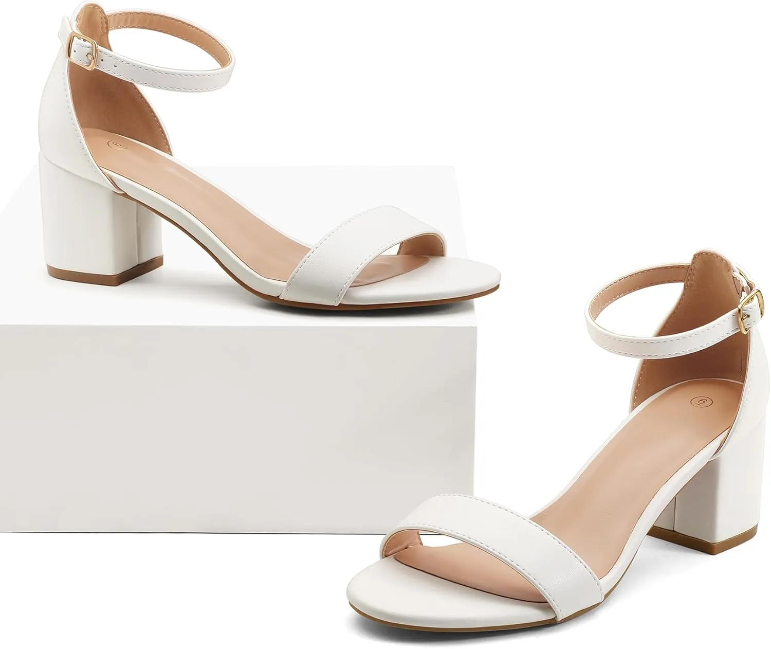 mysoft Women's Chunky Low Heels Open Toe Block Heeled Dress Ankle Strap Pump Wedding Sandals