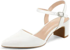 mysoft Women's Pumps 2 Inch Chunky Block Heel Pointed Toe Ankle Strap Slingback Wedding Party Dress Shoes