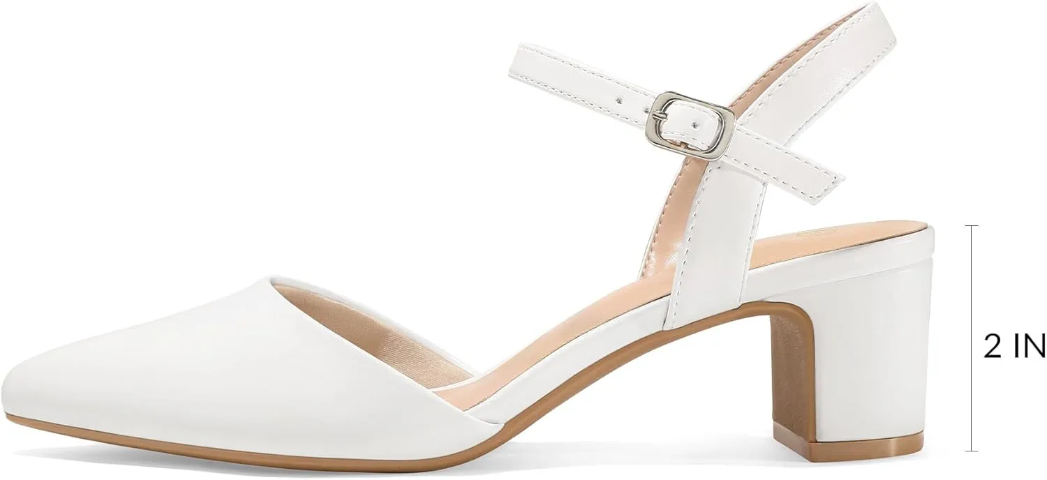 mysoft Women's Pumps 2 Inch Chunky Block Heel Pointed Toe Ankle Strap Slingback Wedding Party Dress Shoes