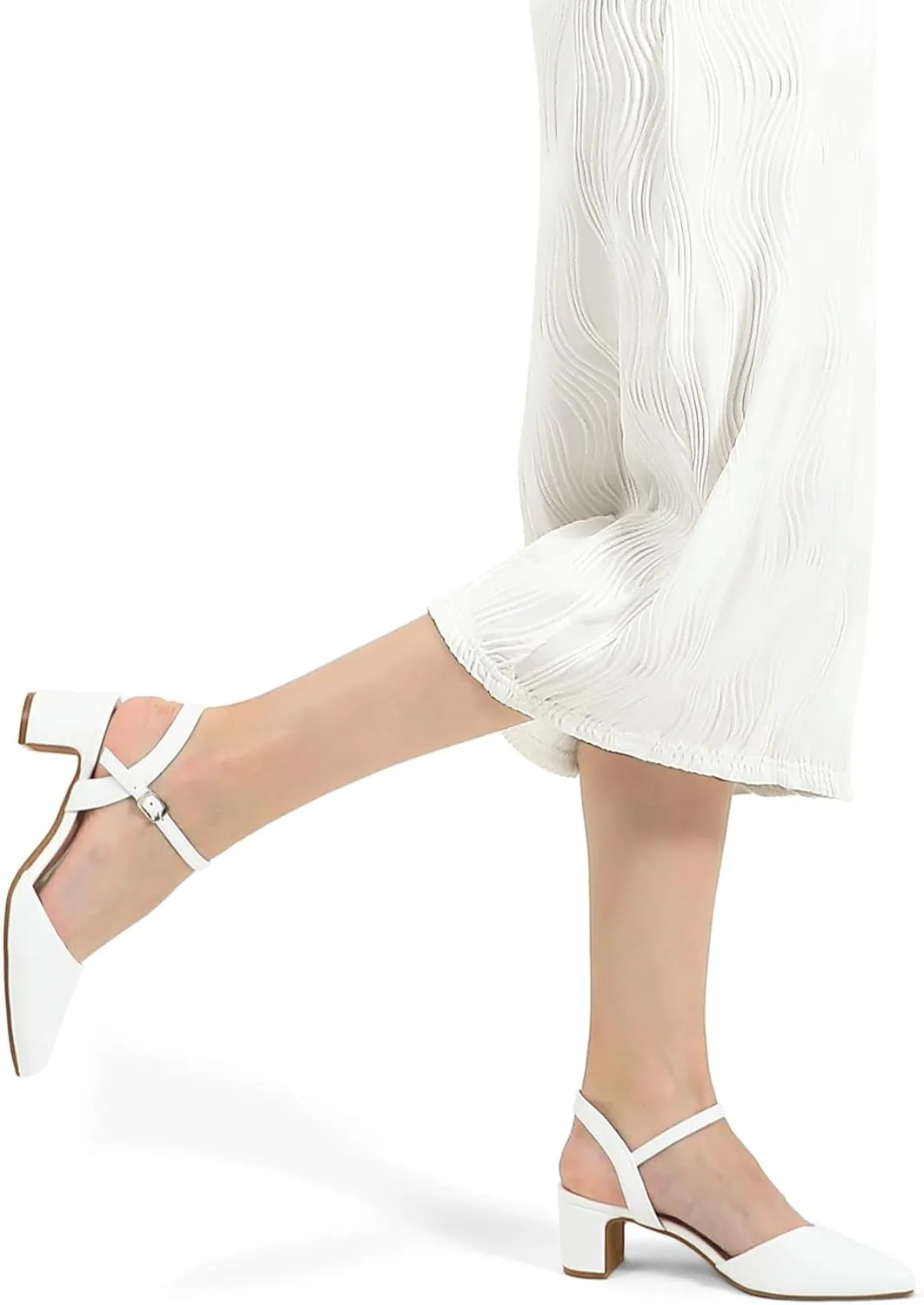 mysoft Women's Pumps 2 Inch Chunky Block Heel Pointed Toe Ankle Strap Slingback Wedding Party Dress Shoes