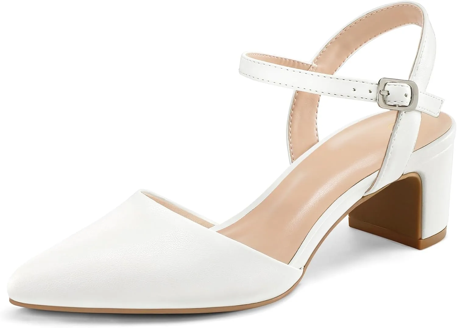 mysoft Women's Pumps 2 Inch Chunky Block Heel Pointed Toe Ankle Strap Slingback Wedding Party Dress Shoes