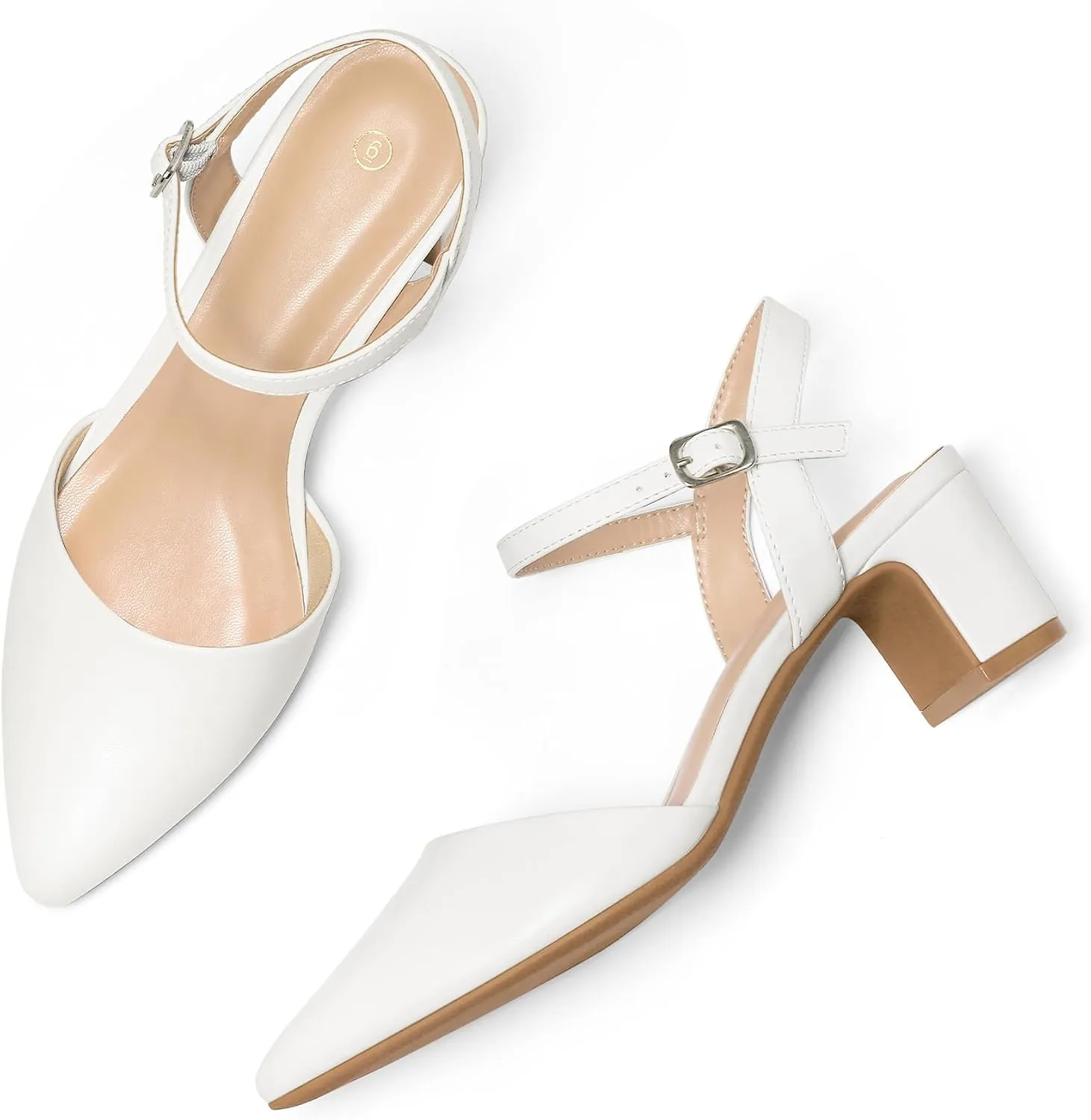mysoft Women's Pumps 2 Inch Chunky Block Heel Pointed Toe Ankle Strap Slingback Wedding Party Dress Shoes