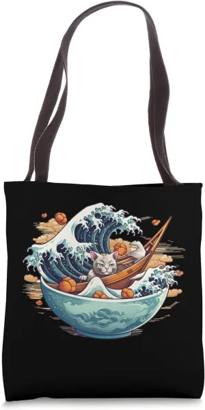 Neko Ramen - Japanese Foodie Interpretation of Wave Kanagawa Tote Bag