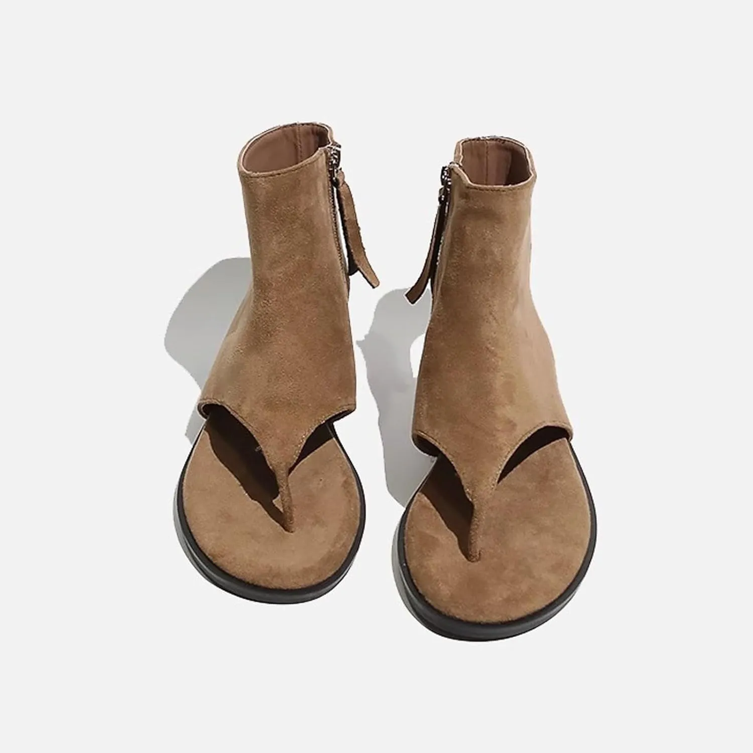 NELSBREXWomen'S Leather High-Top Flip Flops Roman Flat Sandals with Side Zipper Comfort Open Toe T-Strap Slingback Gladiator Boots Sandals