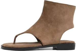 NELSBREXWomen'S Leather High-Top Flip Flops Roman Flat Sandals with Side Zipper Comfort Open Toe T-Strap Slingback Gladiator Boots Sandals