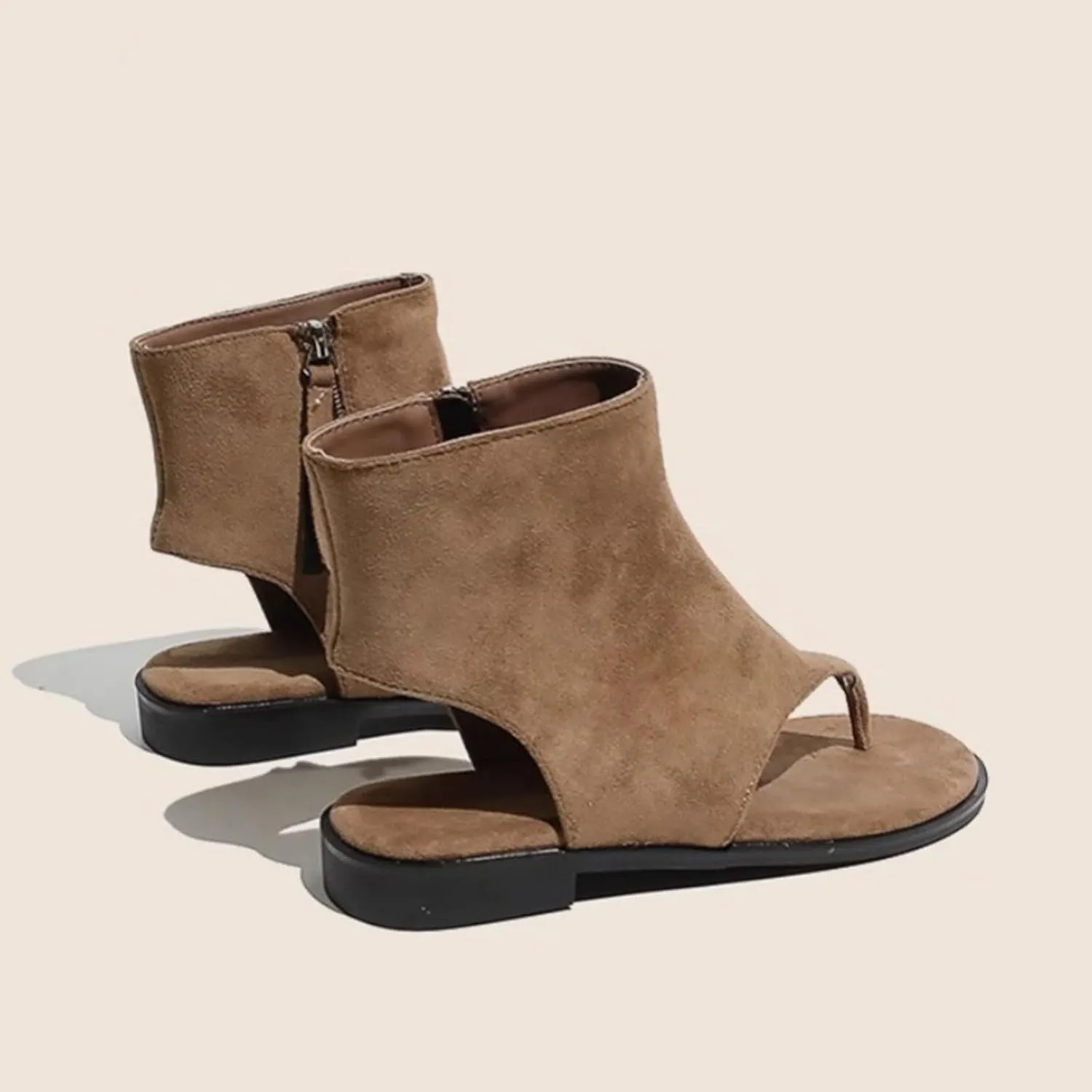 NELSBREXWomen'S Leather High-Top Flip Flops Roman Flat Sandals with Side Zipper Comfort Open Toe T-Strap Slingback Gladiator Boots Sandals