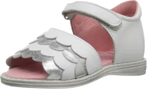 Nens Kid's Hook-and-Loop Scallop Sandal, Silver/White, 23 M EU/6.5 M US Toddler