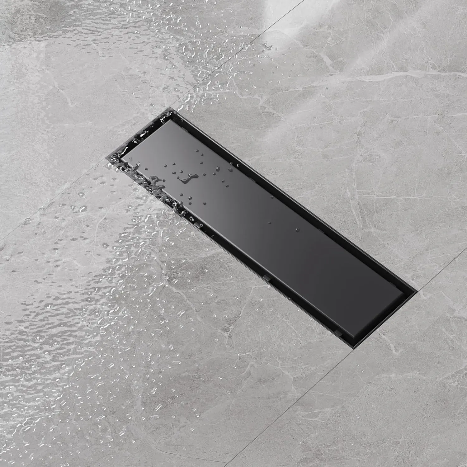 Neodrain 12 in Matte Black Linear Shower Drain- with 2-in-1 Flat & Tile Insert Cover, 304 Stainless Steel Rectangle Shower Floor Drain,Floor Shower Drain