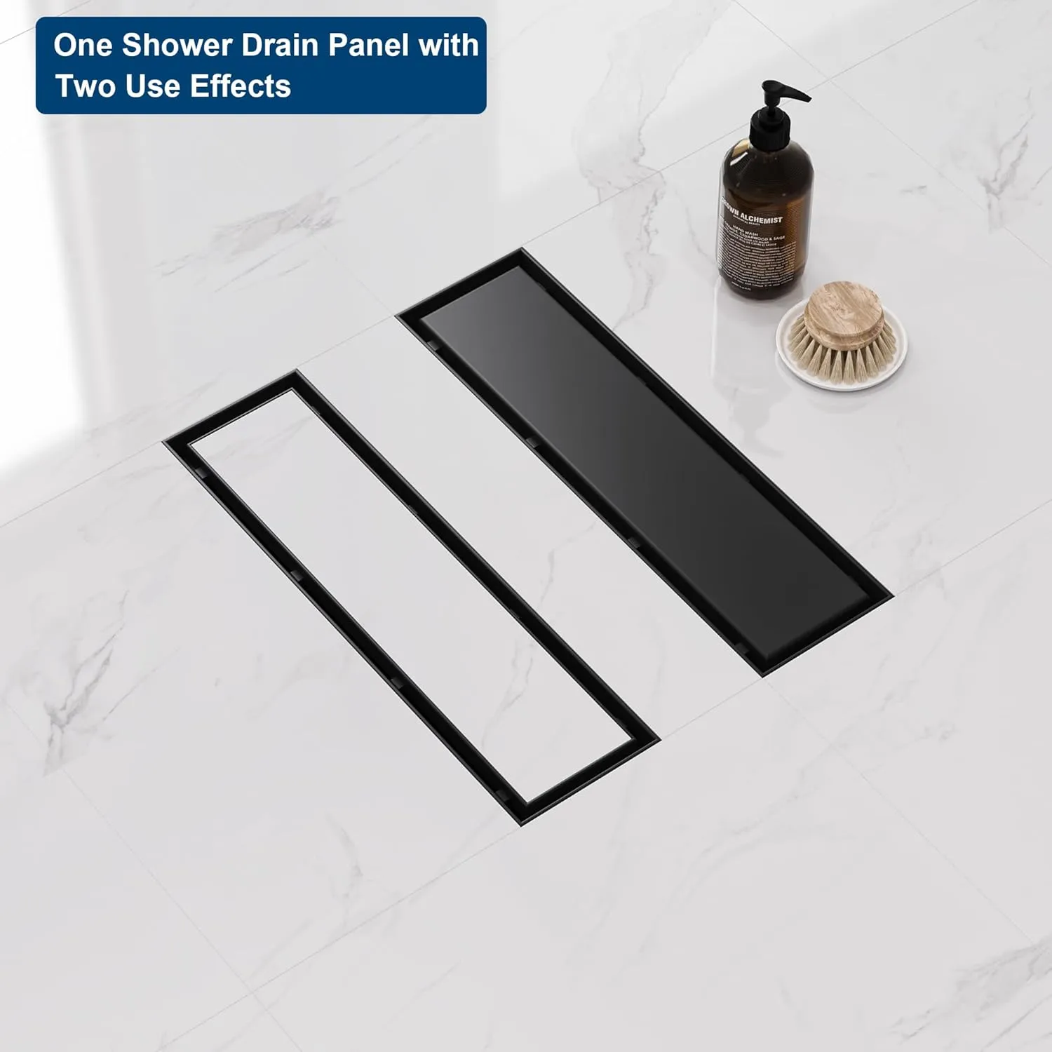 Neodrain 12 in Matte Black Linear Shower Drain- with 2-in-1 Flat & Tile Insert Cover, 304 Stainless Steel Rectangle Shower Floor Drain,Floor Shower Drain