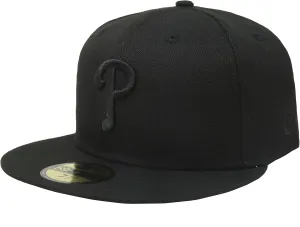 New Era 59Fifty Hat Philadelphia Phillies Black on Black Fitted Cap 11591117