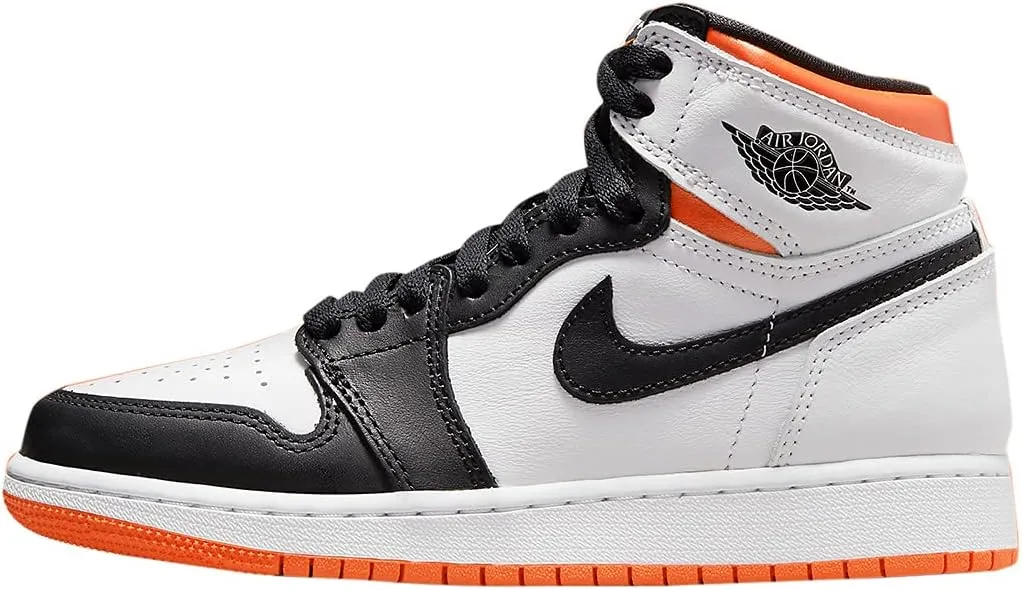 Nike Youth Air Jordan 1 Retro High OG GS Electro Orange, White/Electro Orange/Black, 5Y