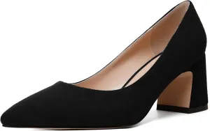NUMALEO Womens Suede Wedding Solid Slip On Pointed Toe Dress Chunky Mid Heel Pumps Shoes 2.5 Inch
