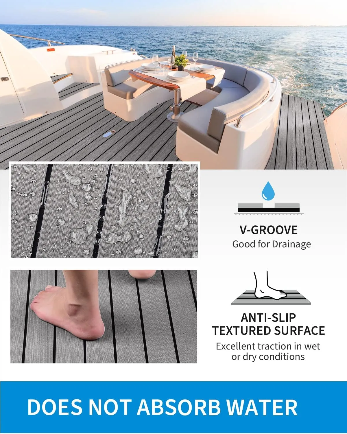 OCEANBROAD EVA Foam Boat Flooring with 3M Adhesive Backing Marine Self-Adhesive Decking 96''x45.6''/36''/28.8''/16.8'', 48''x16.8'' Faux Teak Sheet for Jon Boats Swim Platform Helm Pad RV Floor