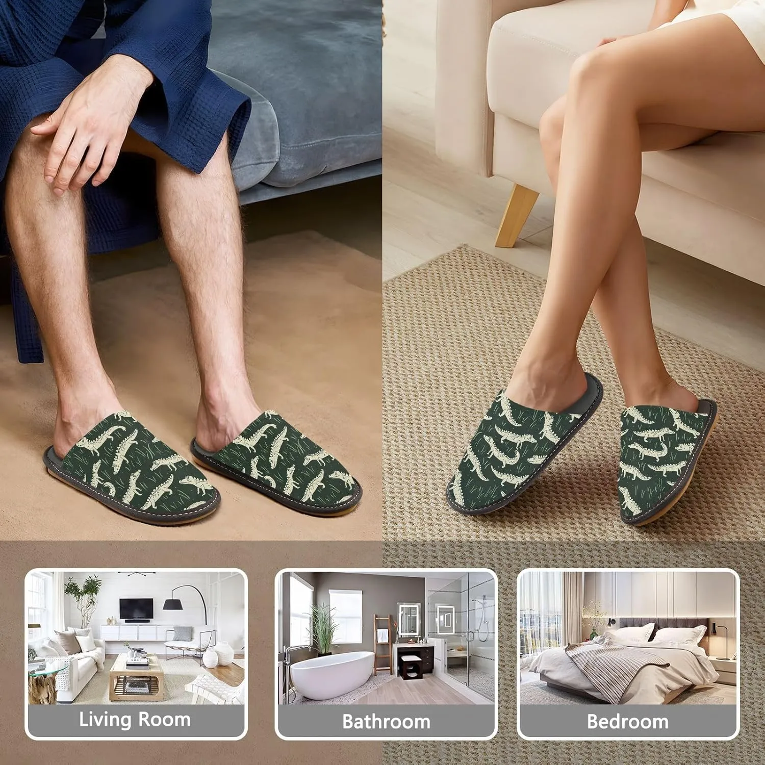 ODAWA Zebra Yellow Male Shoe House Slippers Memory Foam Plush Mens Slip on House Shoes