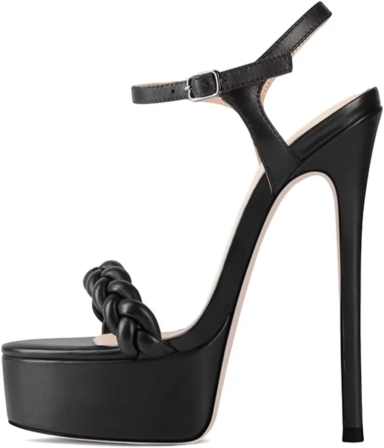 Pazzion Women's Open Toe Sky High Heels Sandals Chunky Platform Braid Strap Buckle Stiletto Heel Pump Sexy Wedding Dress Shoes Size 4-16 US