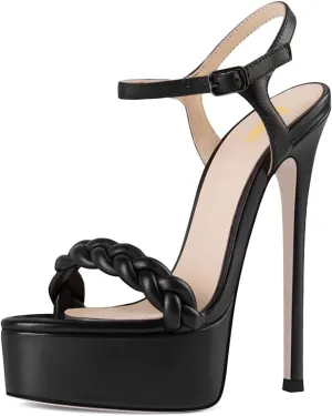 Pazzion Women's Open Toe Sky High Heels Sandals Chunky Platform Braid Strap Buckle Stiletto Heel Pump Sexy Wedding Dress Shoes Size 4-16 US