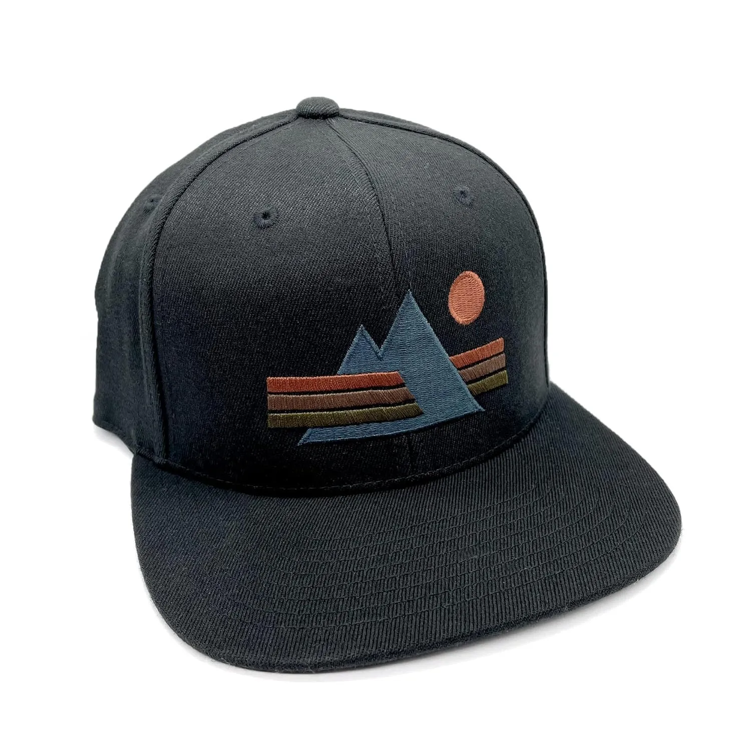 Peak Prism Baseball Hat – Flat or Curved Bill Cap for Men & Women – Sunrise Mountain Design by Black Lantern