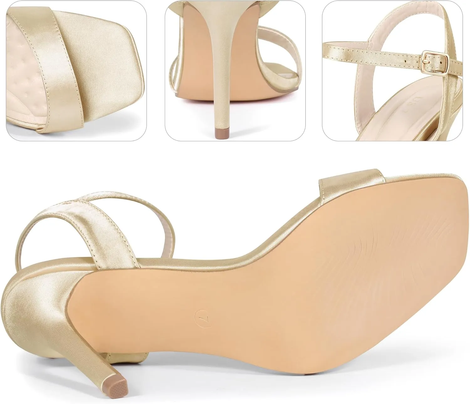 Perphy Satin Heels Squared Toe Ankle Strap Stiletto Heel Sandals for Women