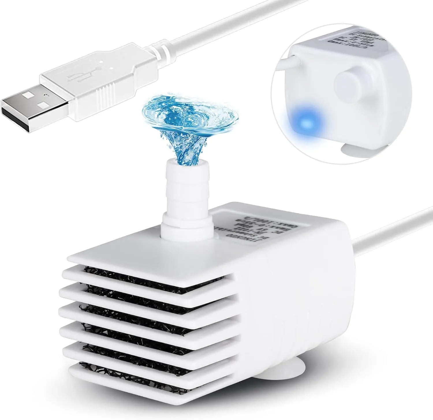 PETNF Replacement Pump for Cat Water Fountain with LED Light, Compatible for 3L/101OZ Transparency Pet Water Fountain, Ultra Quiet Long Lifespan Cat Water Pump with Adjustable 3 Kind Water Flow