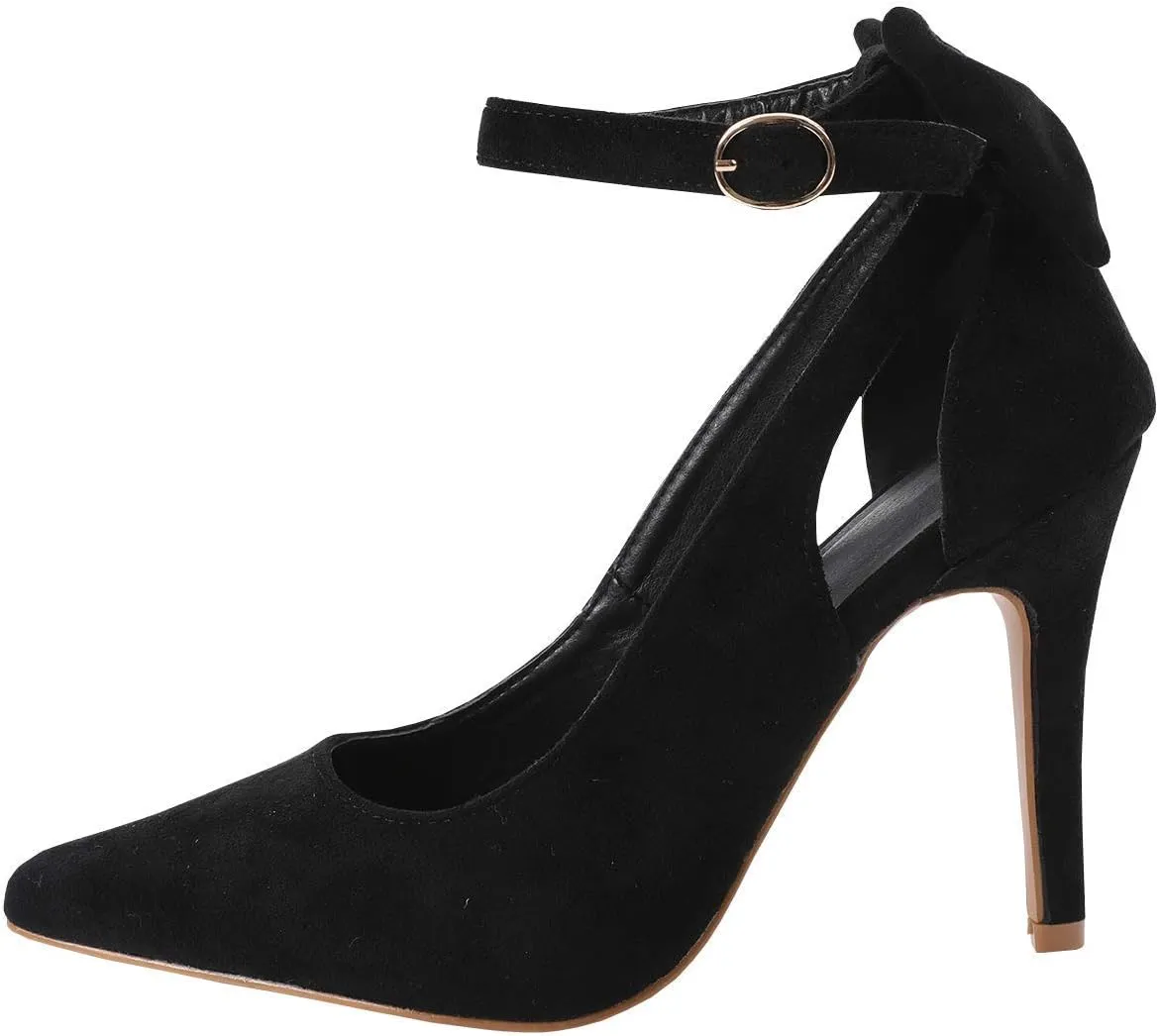 PiePieBuy Women's Pointed Toe High Heels Ankle Strap D'Orsay Pumps Shoes Bow Wedding Bowtie Back Dress Sandals