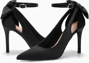 PiePieBuy Women's Pointed Toe High Heels Ankle Strap D'Orsay Pumps Shoes Bow Wedding Bowtie Back Dress Sandals