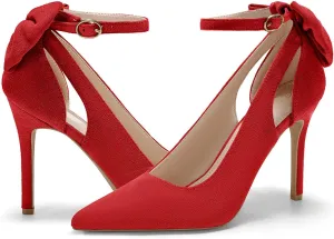 PiePieBuy Women's Pointed Toe High Heels Ankle Strap D'Orsay Pumps Shoes Bow Wedding Bowtie Back Dress Sandals
