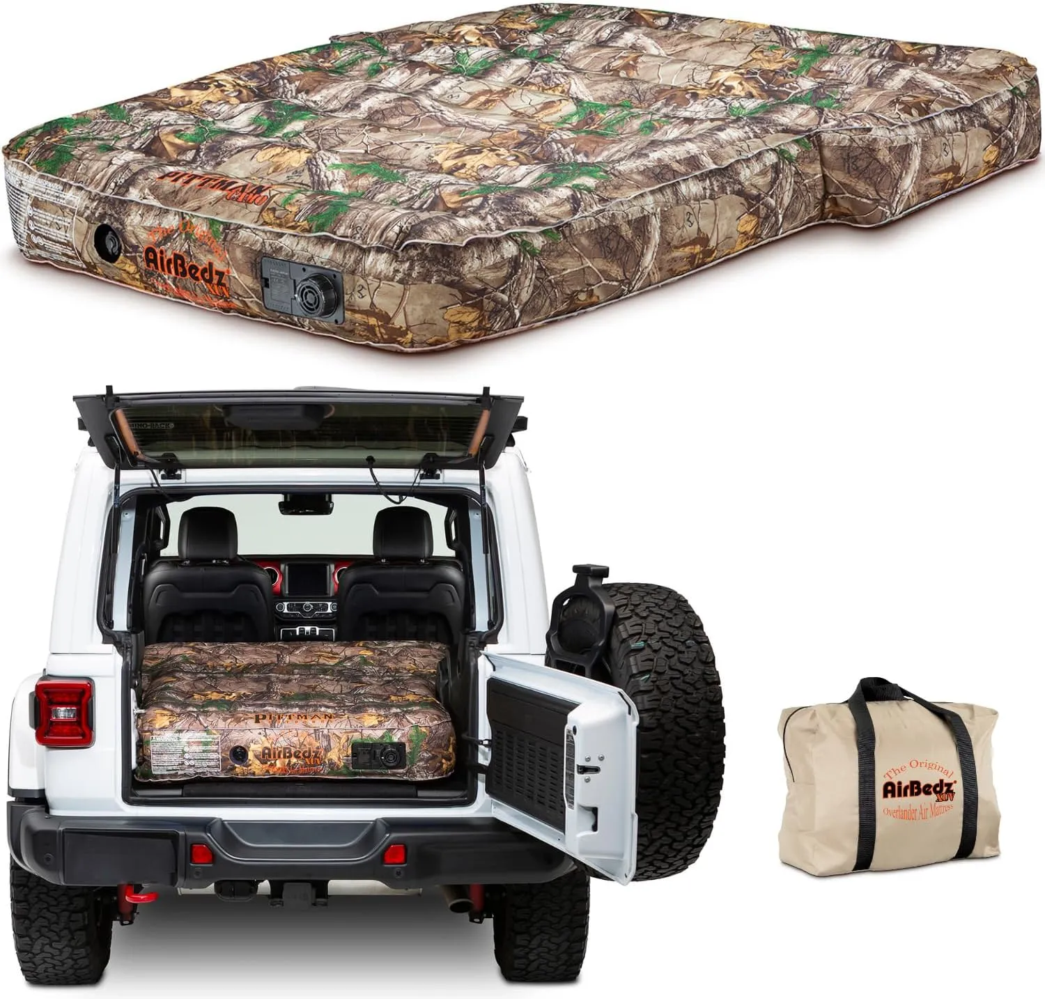 Pittman Outdoors - Airbedz Jeep Mattress - Low Odor Premium Jeep Air Mattress for Jeep Wrangler, Wagons, SUV Air Mattress & 4Runner Air Mattress with Rear Seats Down - 66"x52"x10" CAMO