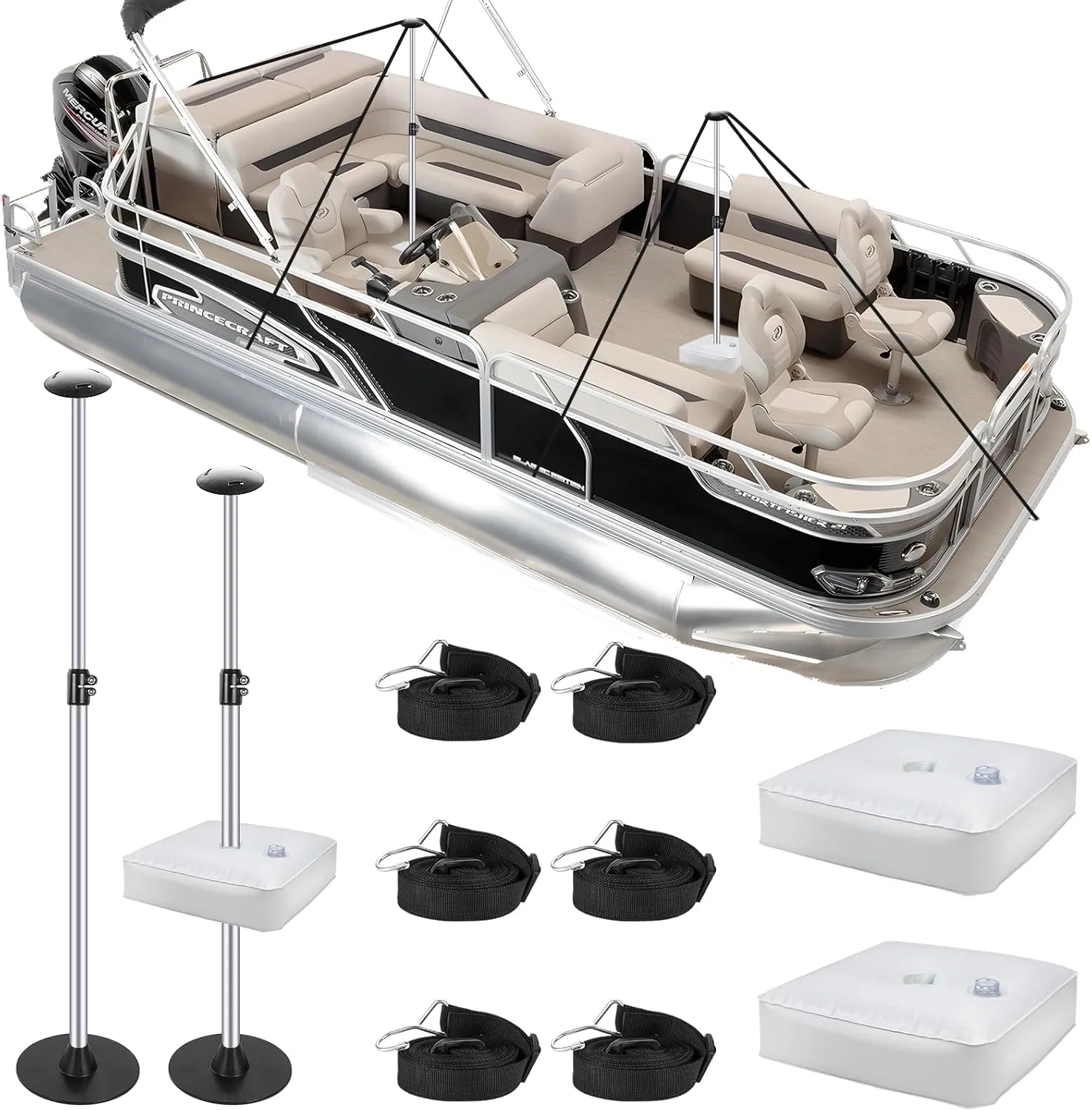 Pontoon Boat Cover Support Poles System 2 Pack, Adjustable Aluminum Support Poles with Weight Bag and Webbing Strap,Suitable for Pontoon Boat Cover, Jon Boat Cover, V Hull Boat Cover, Black