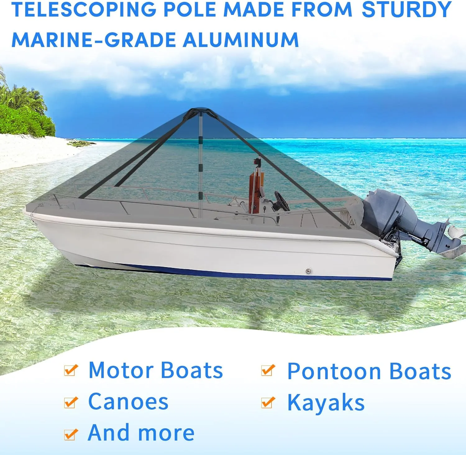 Premium Quality Boat Cover Support Poles 2 Pack, Aluminum Support Pole for Boat Cover with Webbing Strap, Extension Boat Cover Support Poles Adjustable Height at Will from 22.6” to 58” -(Black)