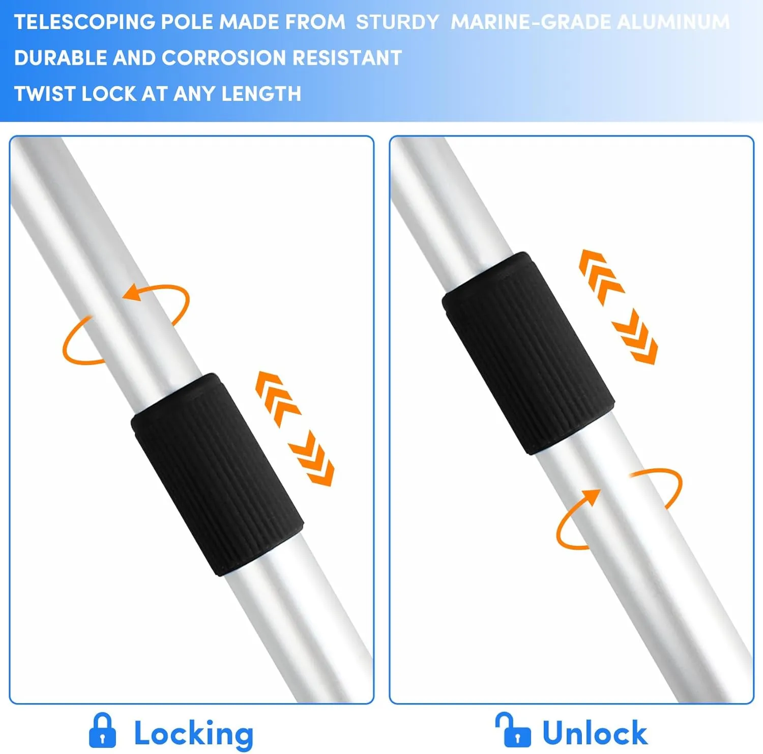 Premium Quality Boat Cover Support Poles 2 Pack, Aluminum Support Pole for Boat Cover with Webbing Strap, Extension Boat Cover Support Poles Adjustable Height at Will from 22.6” to 58” -(Black)