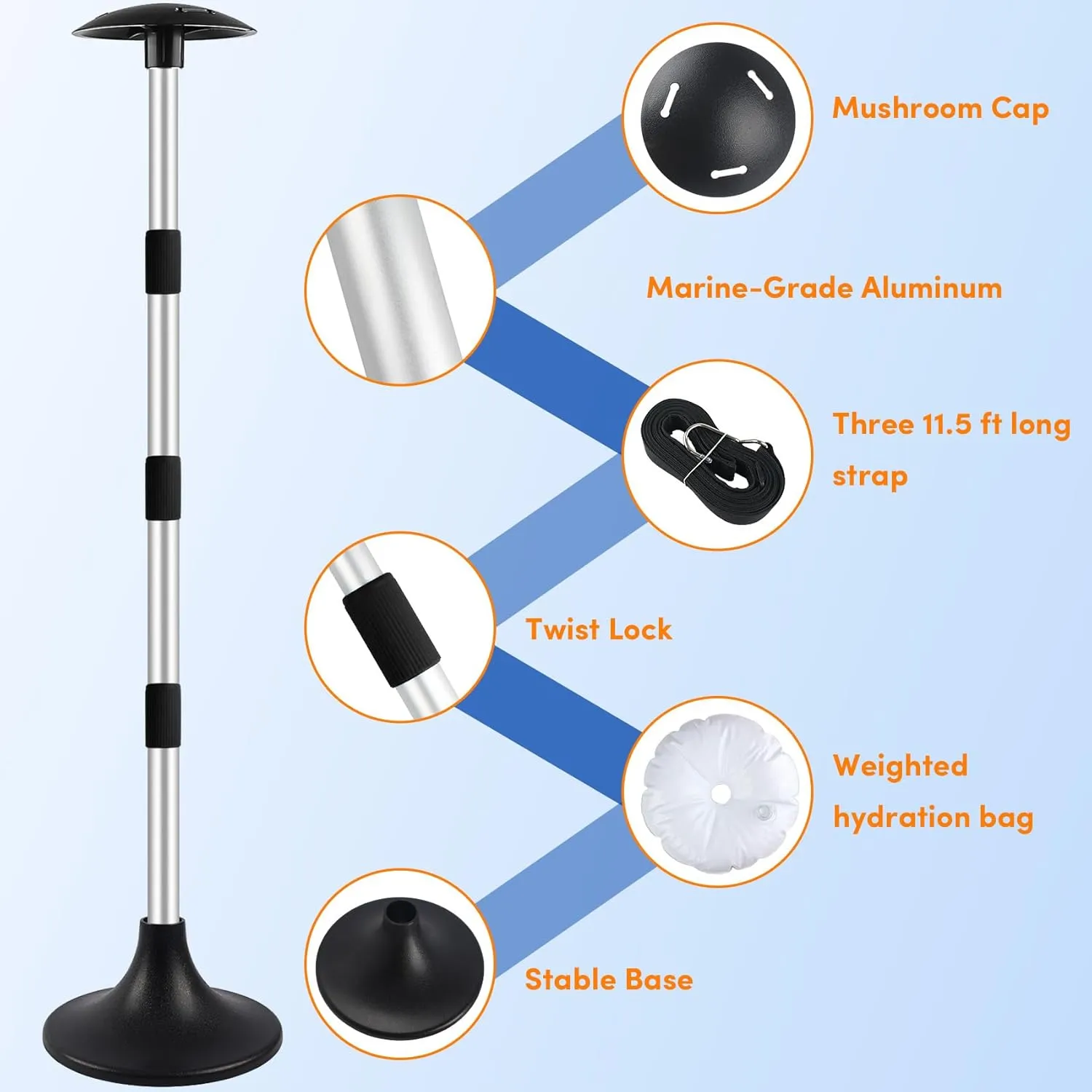 Premium Quality Boat Cover Support Poles 2 Pack, Aluminum Support Pole for Boat Cover with Webbing Strap, Extension Boat Cover Support Poles Adjustable Height at Will from 22.6” to 58” -(Black)
